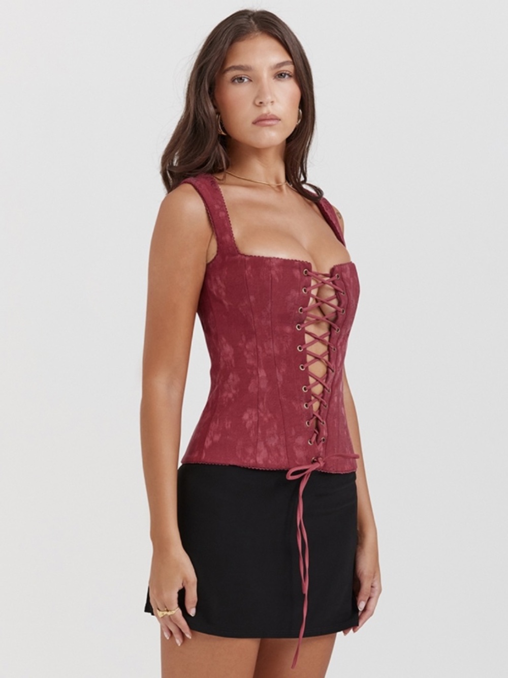 NEW House of CB Parisa Corset Top Burgundy Large - Picture 6 of 16